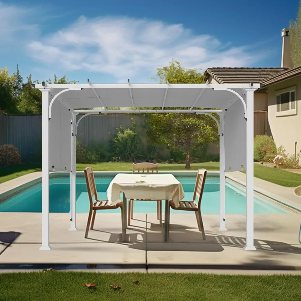 

10'x10' Outdoor Pergola Gazebo with Retractable Textilene Canopy Shade, Steel Pergola, Customized