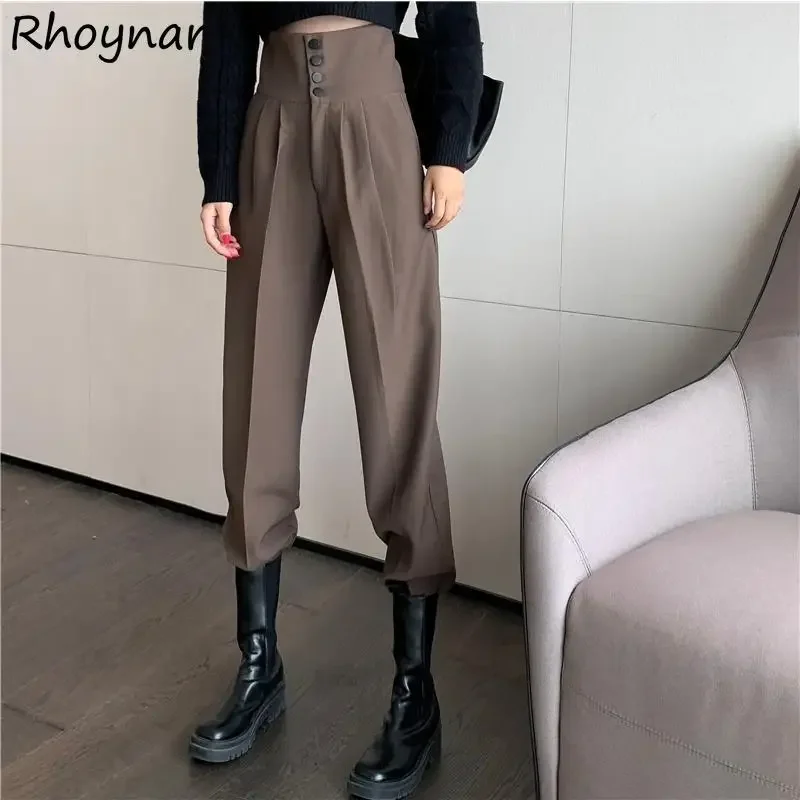 Pants Women Trendy Harem Full Length Trousers Solid High Waist Leisure All-match Newest Popular Classic Daily Vintage Streetwear