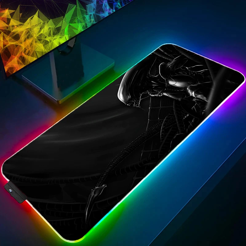 Computer Mouse Pad LED Anime Alien Movie Gamer Mouse Pads Gaming Mousepad XXL Desk Mause Pad RGB Keyboard Mouse Backlight Carpet