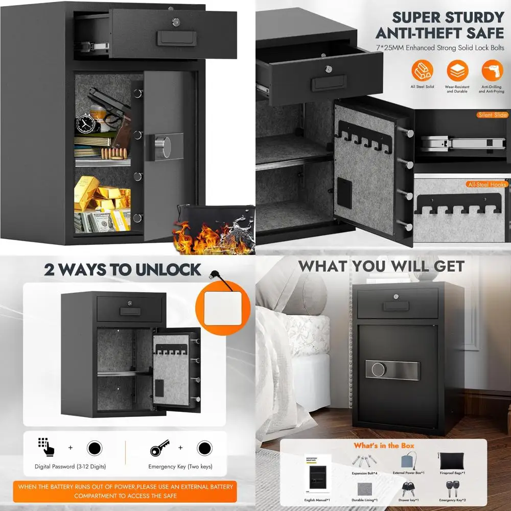 Grote huisbeveiligingskluis met capaciteit van 5,1 Cu Ft, brandwerend en waterdicht, digitaal slot, verwijderbare plank, ideaal voor waardevolle spullen S