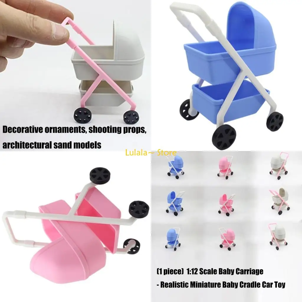 Y4QA Miniature Stroller Model Figure For 1/12 Doll House Display Interactive Educational Toy Realistic Nursery Scene Decors