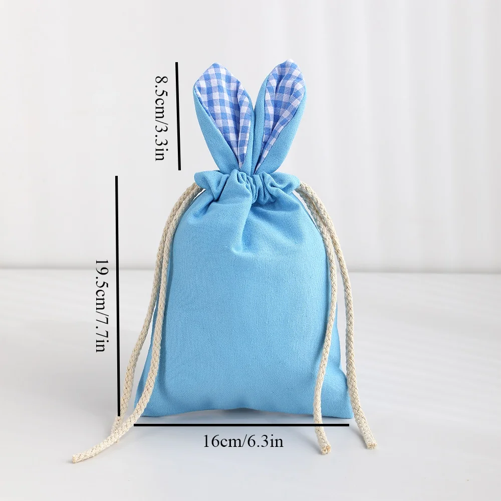 4 stücke Ostern Süßigkeiten Geschenk Taschen Für Kinder Leinwand Hase Gingham Ostern Leckereien Taschen Ei Jagd Kordelzug Mini Lagerung Taschen frühling Party – Detail 3