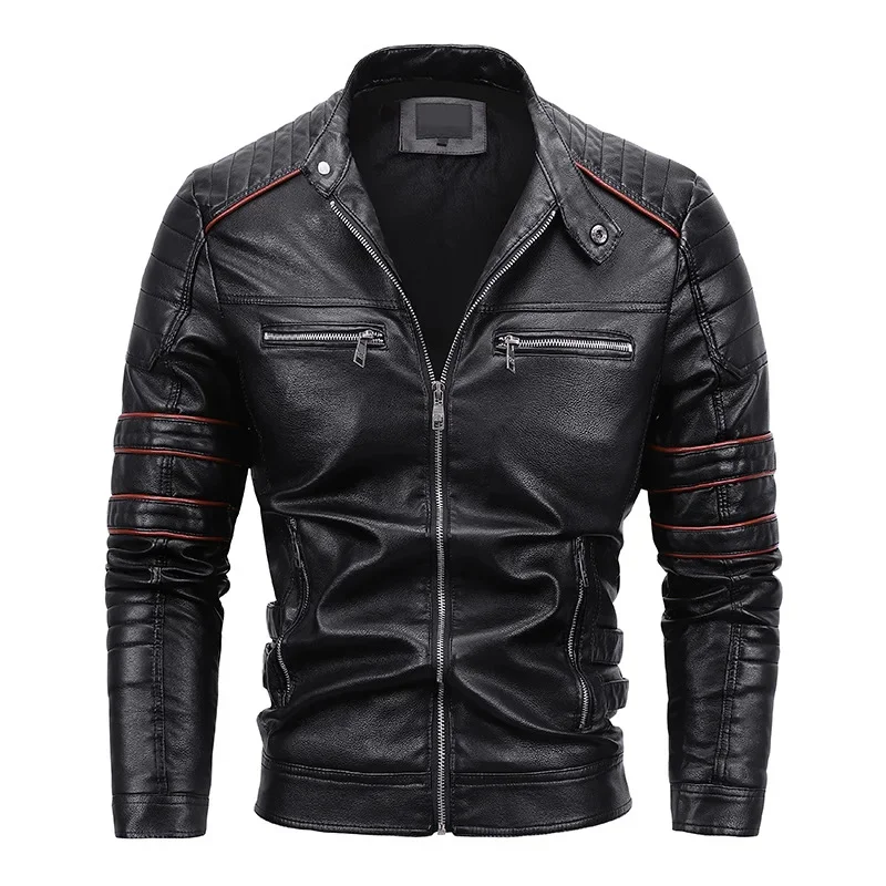 2023 Men Winter Fleece Tactics Coat Male PU Stand Collar Zipper Autumn Casual Slim Windbreaker Motorcycle Leather Jacket