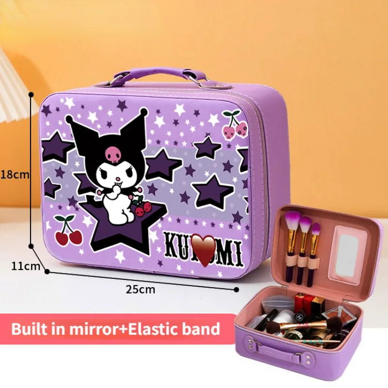 Sanrio Kuromi Cosmetic Bag Travel Storage Bags Leather Waterproof Toiletry Bag Portable Large Capacity Makeup Bag With Mirror