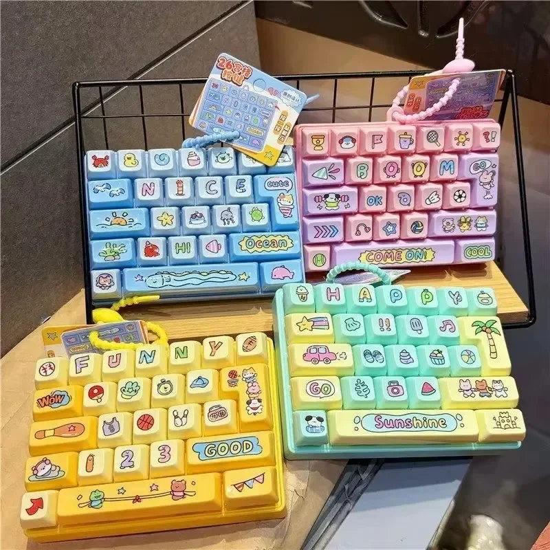 Funny 26 Grid Keyboard Keycap Clicker Keychain Fidget Push Squeeze Stress Anxiety Relief Decompression Sensory Bag Charm Gift