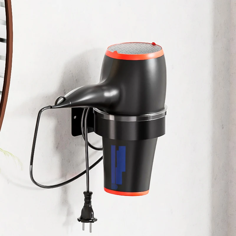 Punch-free Hairdryer Storage Rack Wall Mounted Hair Dryer Holder Stand Shelf for Home Bathroom Dressing Room No Drill Organizer