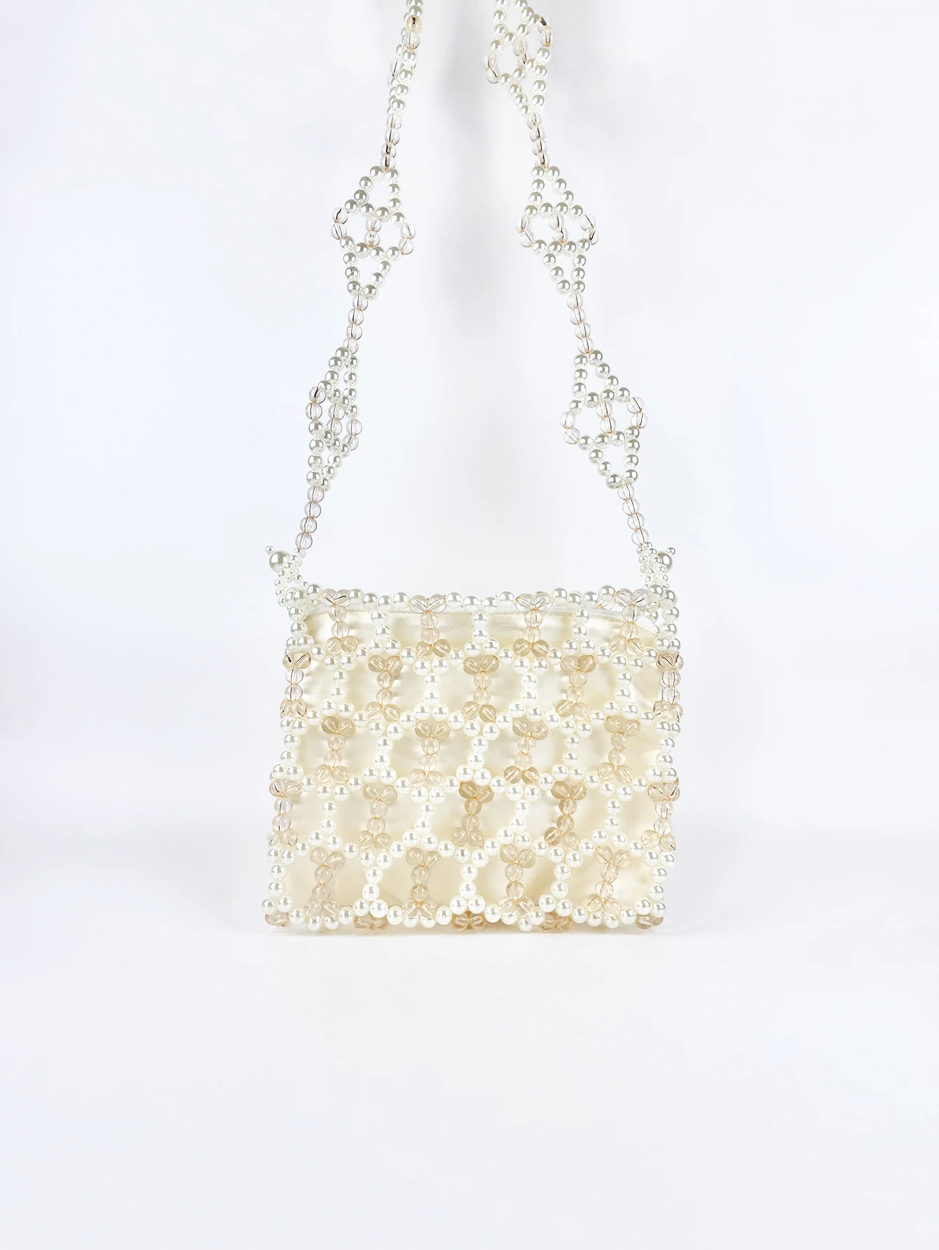 Fashionable and Elegant Transparent Acrylic Pearl Bead Weaving Large Capacity Versatile One Shoulder Crossbody Bag