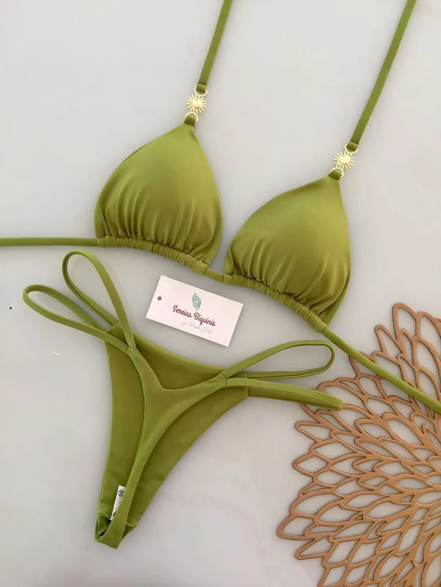 

Two Piece Bikini Set Solid Color Swimwear Women Sexy Push Up 2026 New Micro Fashion Beach Vacation Swimsuits