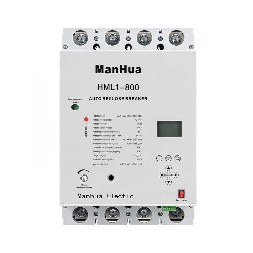 

Manhua 800A Smart Remote Control Electronic MCCB AC400V Auto Reclose Circuit Breaker Smart Mccb With RS485 Control 3P+N