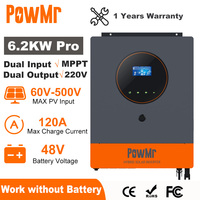 PowMr 6.2KW Pro Hybrid Solar Inverter 48V 220V Off Grid Inverter Dual Input Dual Output with MPPT 120A Solar Battery Charger