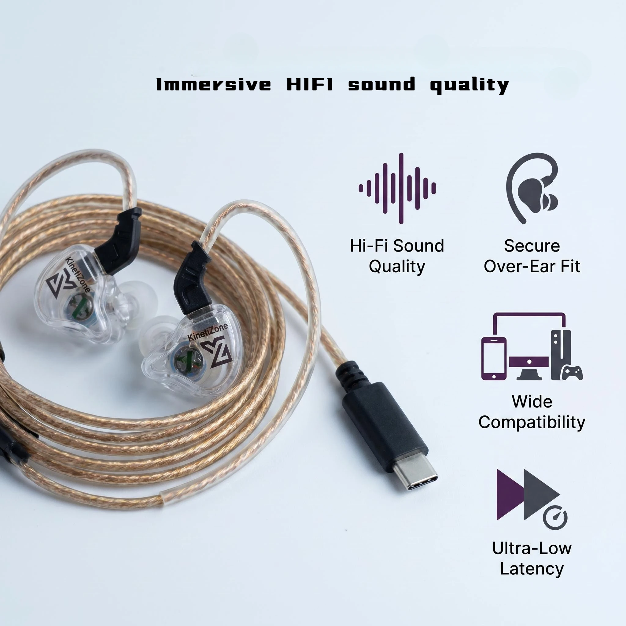 Transparent Shell ACS Acoustic Chamber Over Ear Hook Wired In Ear HIFI Earphones 10mm Dynamic Driver Stereo Headset With Mic Type-C&3.5mm Plug Low Latency Gaming Sport Music Earbuds view 4