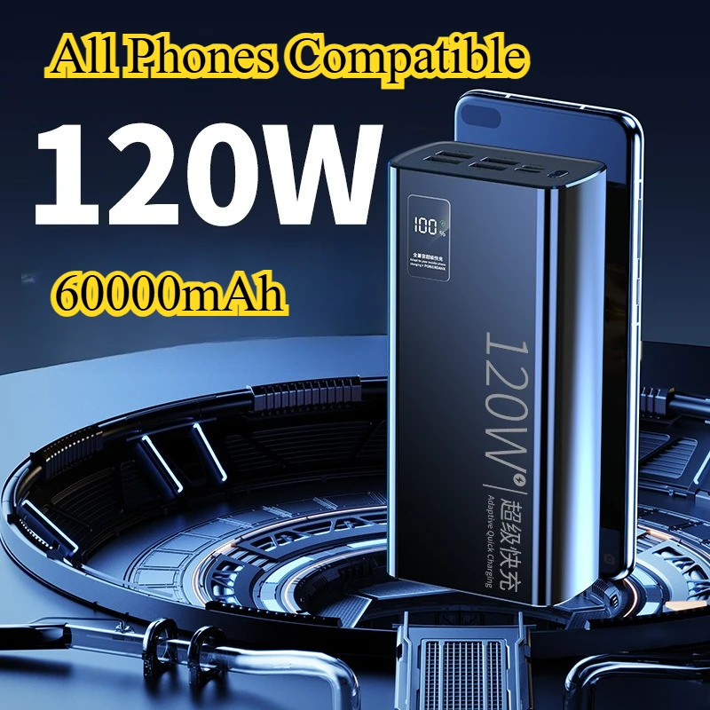 

New Portable Power Bank Comes with Cable 60000mAh Fast Charging External Battery Charger Cases for iPhone Series Xiaomi Samsung
