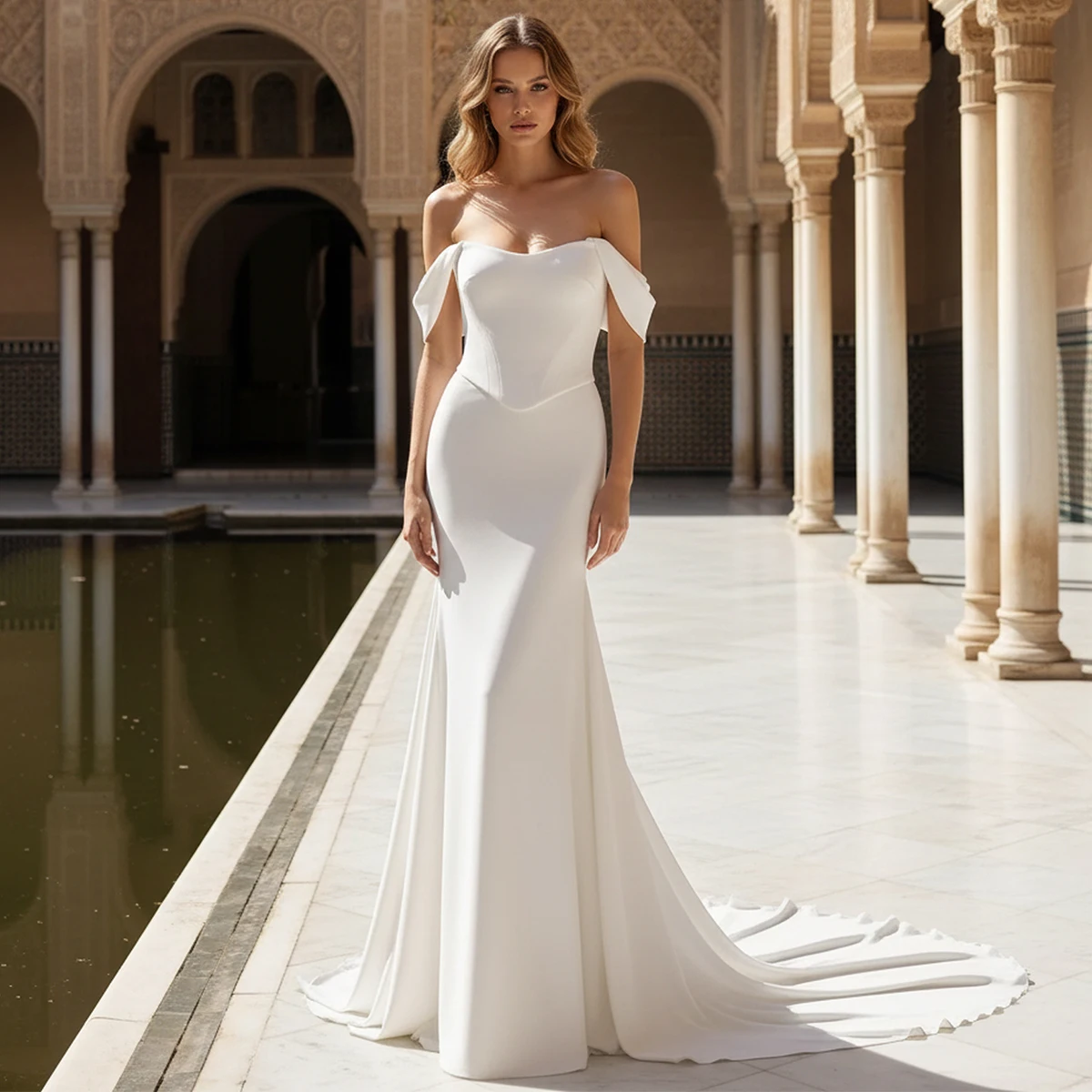 

Beach Off Shoulder Long Sheath Wedding Dresses For Women Satin Mermaid Bridal Party Gown For Train Vestidos de novia