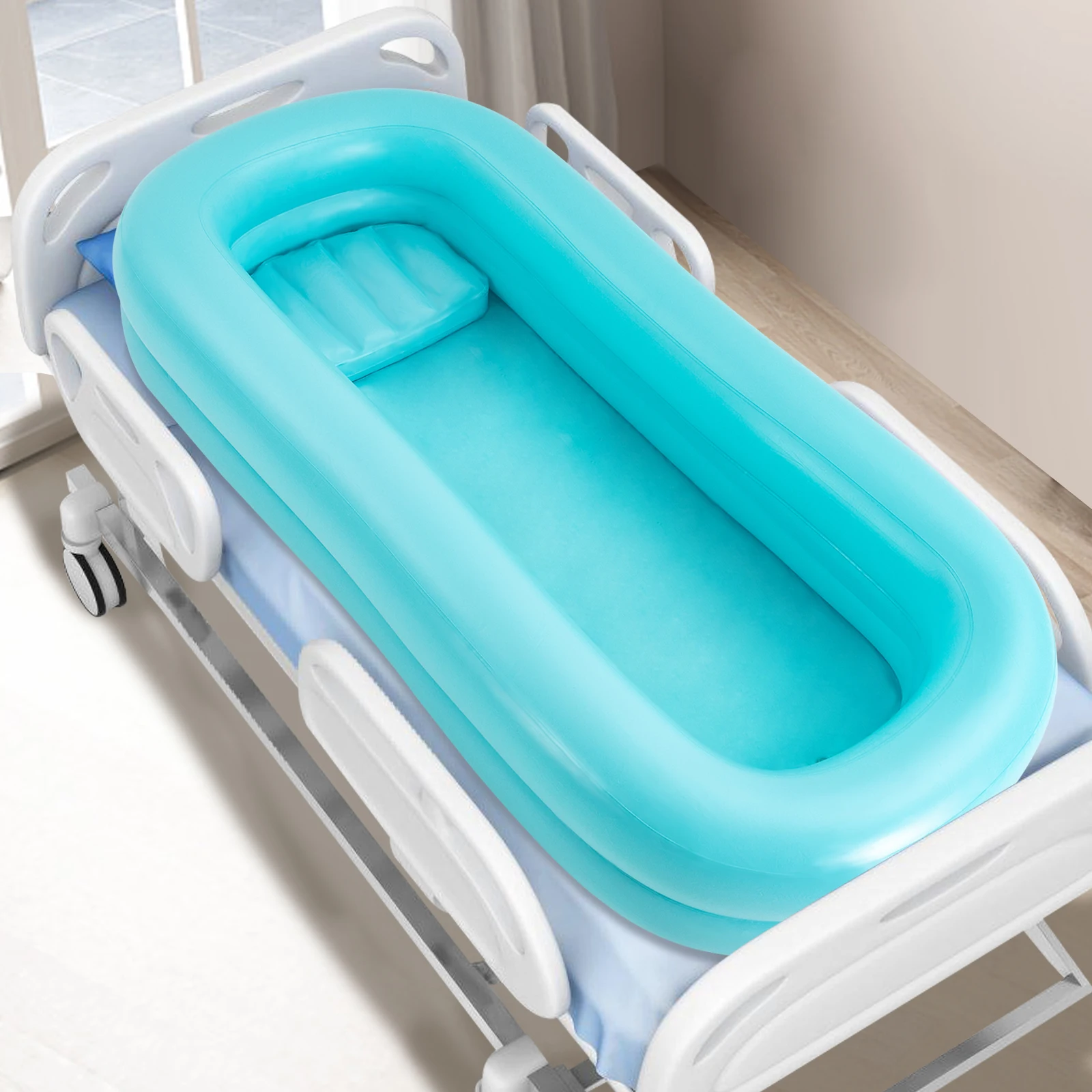 PVC Patienten-Duschbett, faltbares Patienten-Bade- und Waschbett, 8-10L Kapazität, aufblasbare Badewanne, Duschbett für Behinderte, 60s Inf – Detail 7
