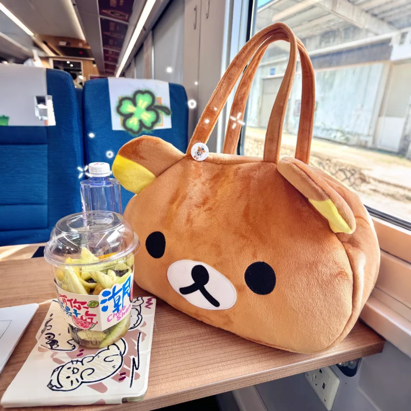 

Новые милые сумки на плечо Rilakkuma с лицом медведя для девочек, плюшевые сумки на плечо, сумки для женщин