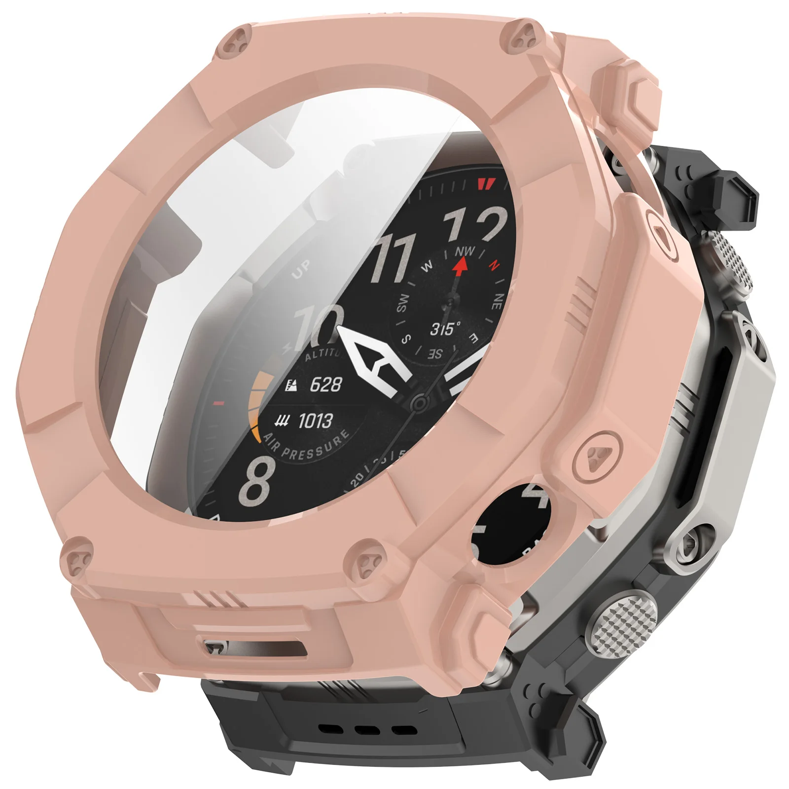 

For Huami Amazfit T-Rex Ultra 2 Case Hard PC Watch Protective Cover with Tempered Glass Film - Glossy Pink