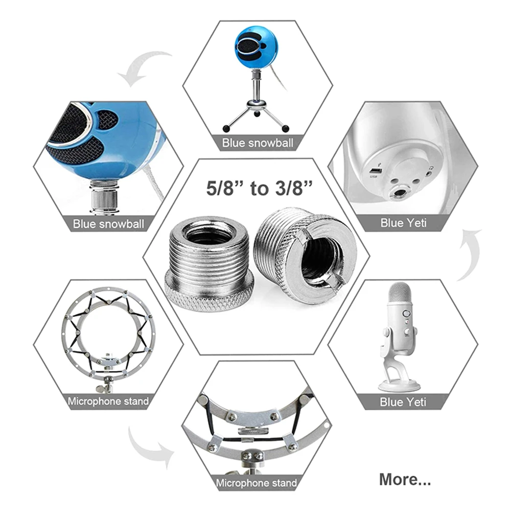 Convertisseur de micro avec molettes pour supports de microphone, adaptateur à vis filetée, mâle, femelle, 5/8 ", 3/8", 6 pièces
