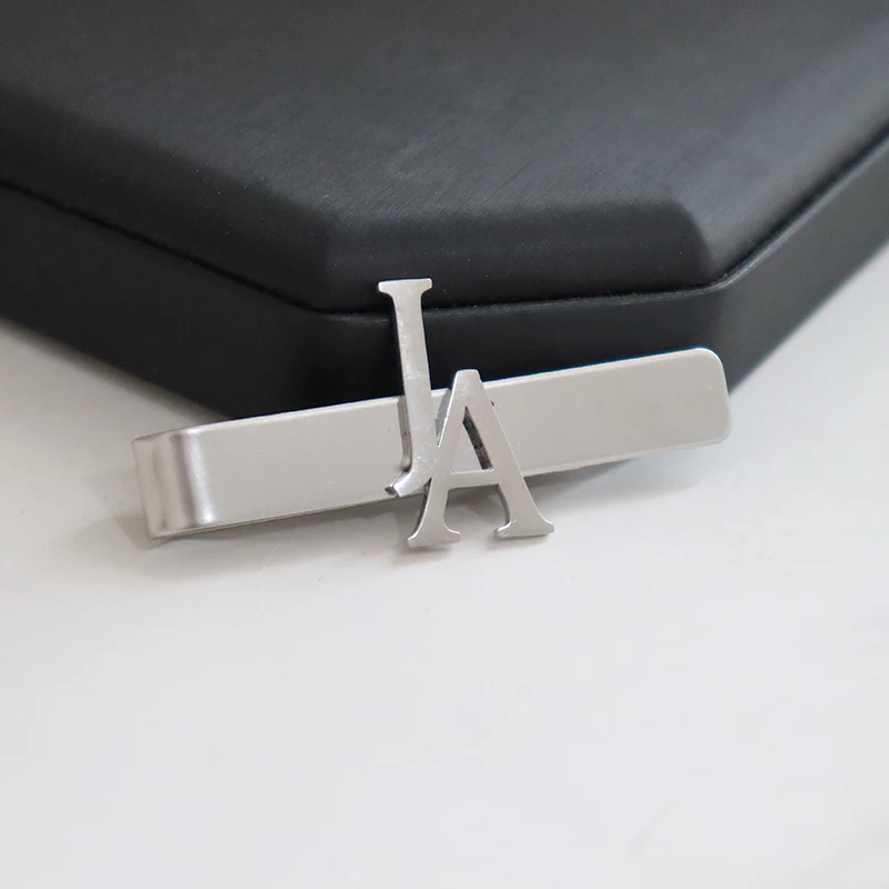 DIY Letter Name Pattern 4.8*0.8 cm Tie Clip LOGO for Men Steel Silver Color Gold Business Tie Pin Clasp Necktie Customization