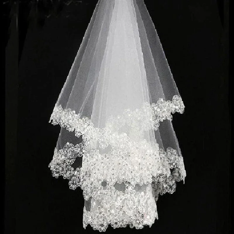 In vendita Ultimo arrivo Bordo in pizzo bianco Tulle bianco Veli da sposa da sposa Uno livello in rilievo 120 cm Veli da sposa Accessorio da sposa