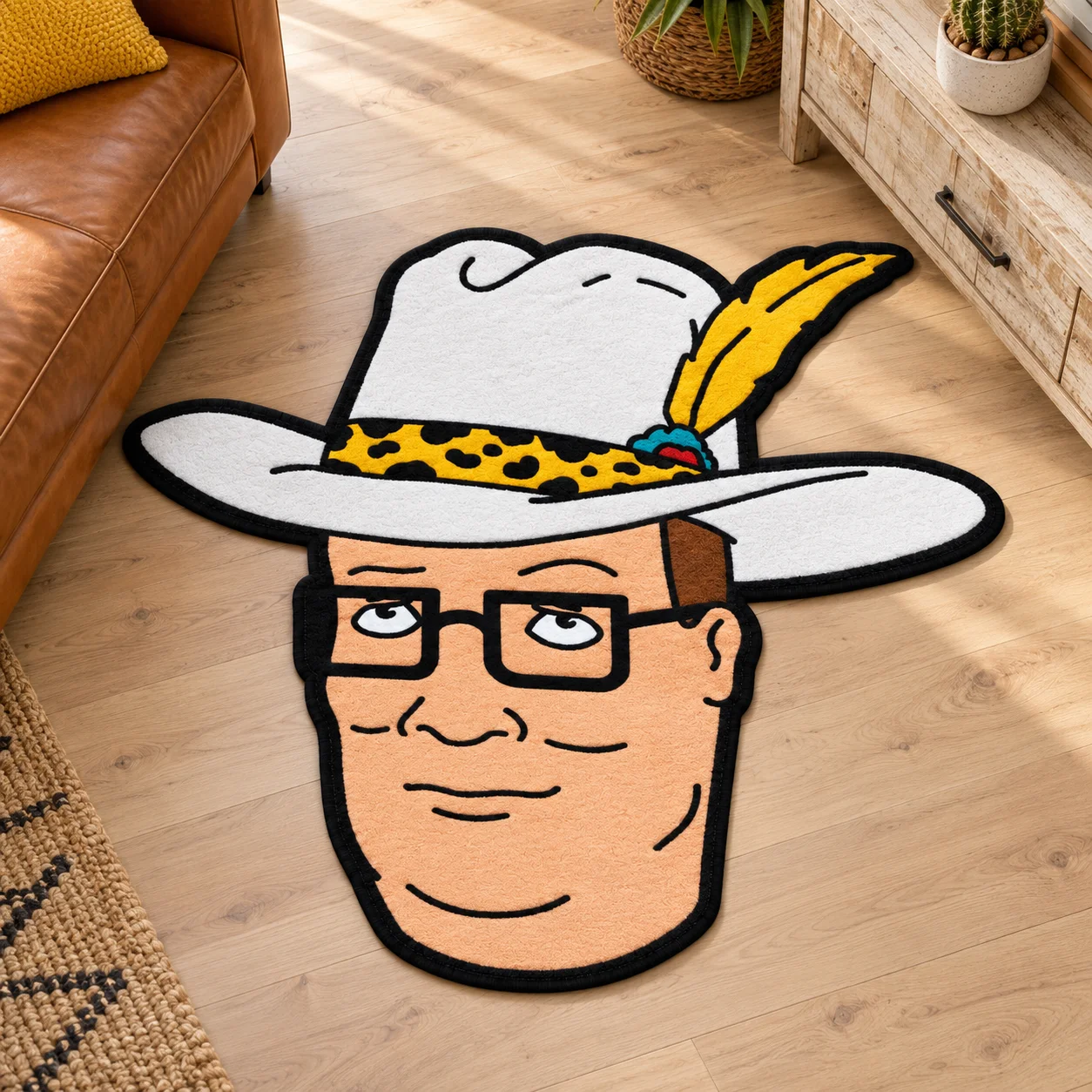 Cowboy Hat Cartoon Face Shaped Rug, K-King of The H-Hill Flannel Floor Mat for Bedroom Living Room Entryway Home Decor Gift