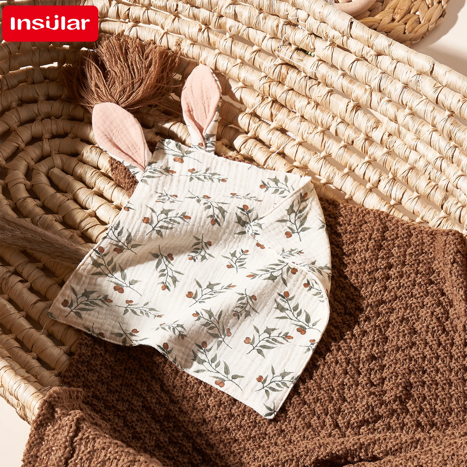 Rabbit Design Baby Security Blanket Multipurpose Cotton Muslin Handkerchief for Soothing Saliva Towel and Soft Washcloth Newborn