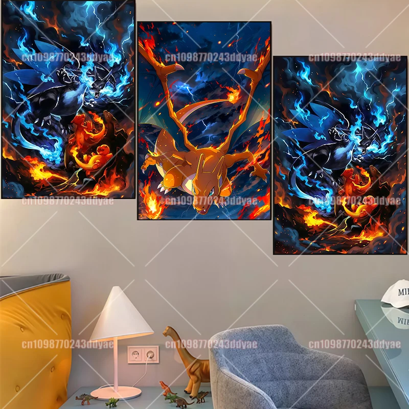 Anime Pokemon Canvas Painting Pikachu Eevee Squirtle Posters and Prints Graffiti Wind Wall Art Pictures Home Decor Kids Gifts view 3