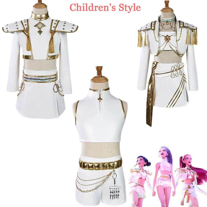 

Kid Girls Zoey Rumi Mira Stage Outfits Cosplay Costume White Uniform Role Play Party Halloween Carnival Demon Hunter Fancy Set