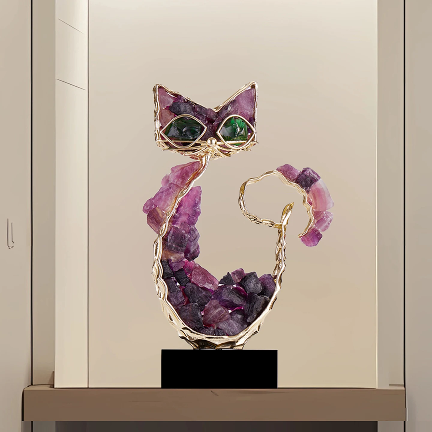 

Light luxury crystal lucky cat ornament porch TV cabinet wine cabinet office table creative decoration company opening gift