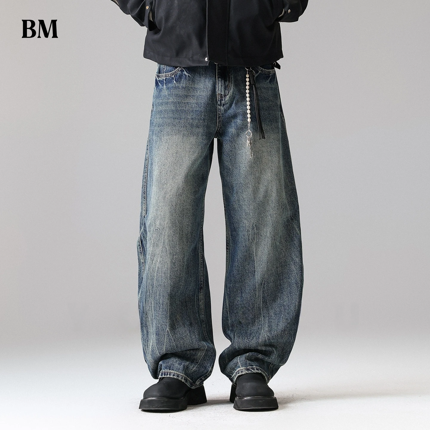 

Мужские американские винтажные джинсы свободного кроя с эффектом потертости, прямые, повседневные, модные, высококачественные, удобные брюки в уличном стиле