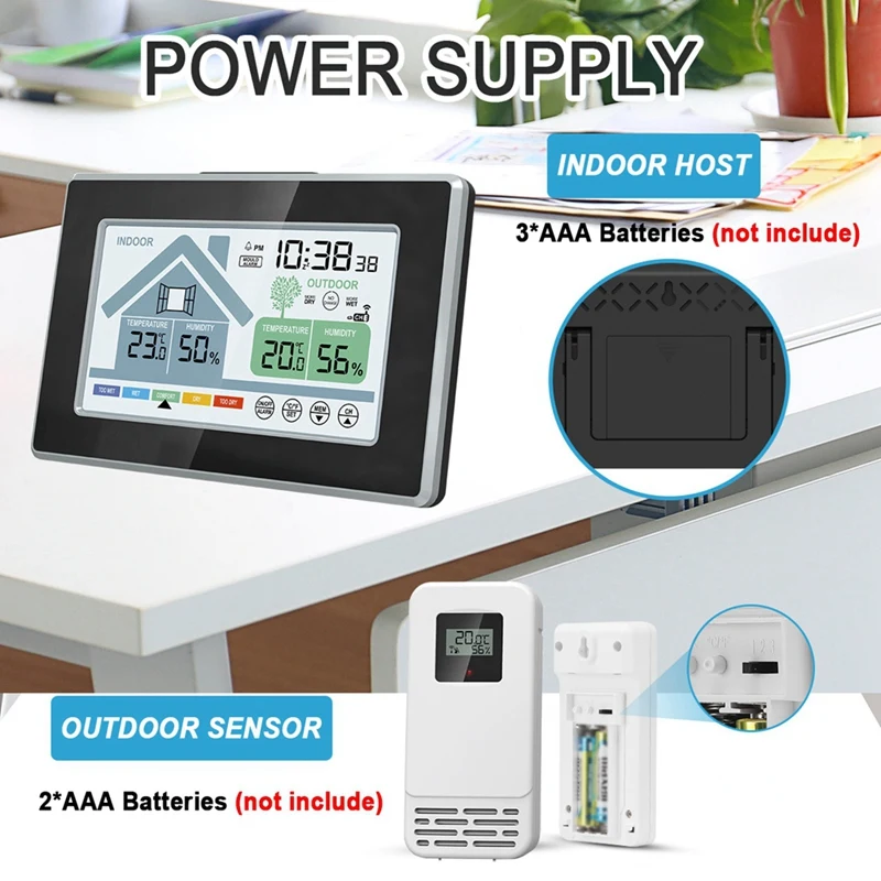 Indoor Outdoor Temperature Humidity Meters Mould Alarm Weather Station Touch Screen Push Button Electronic Weather Clock-TCES