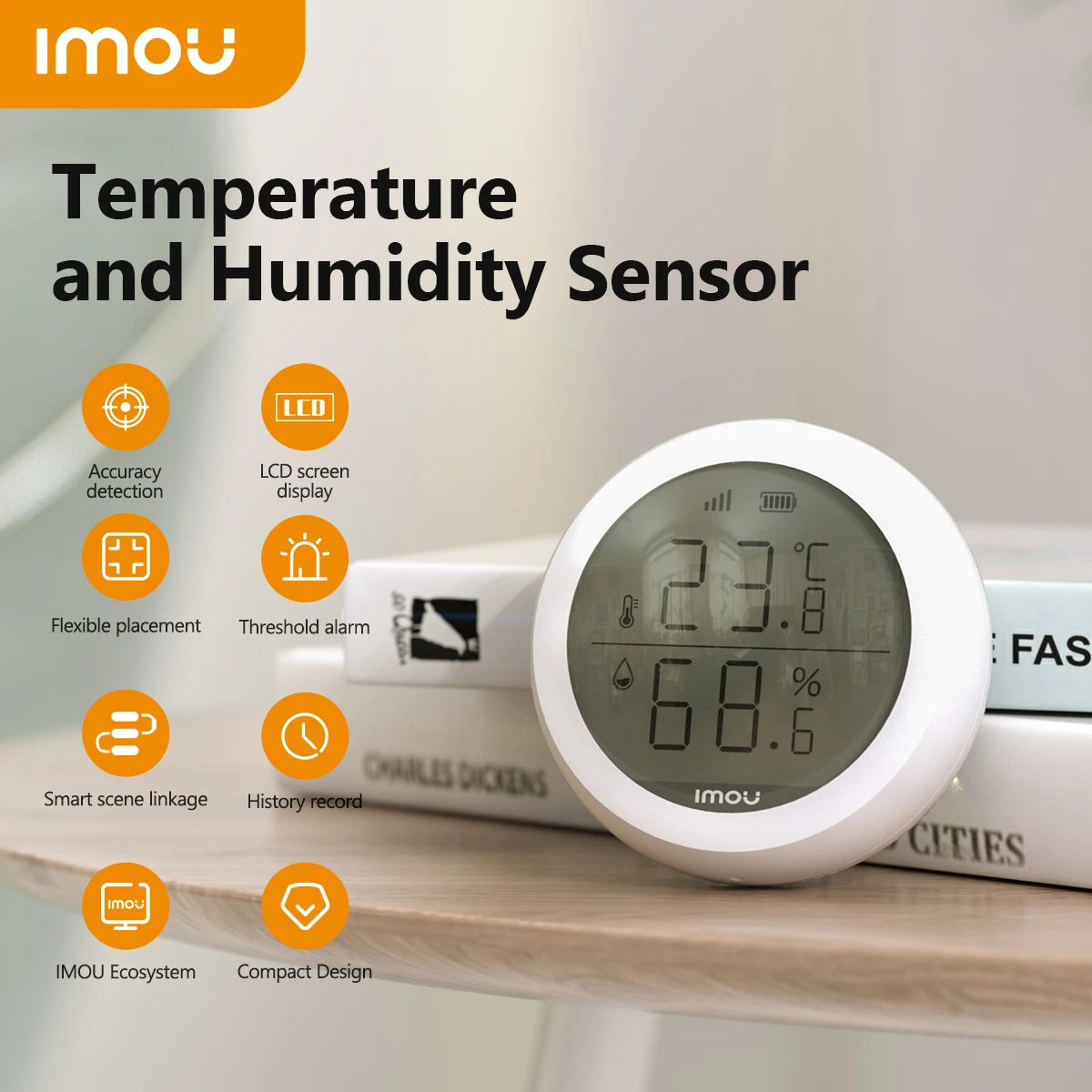 IMOU WiFi Smart Temperature and Humidity Sensor LCD Screen Threshold alarm History Record Zigebee 3.0 Smart Remote Control