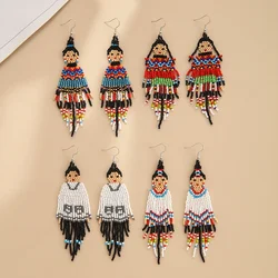 Beaded earrings Tassel Originality Design Boy Girl Hand knitting Bohemia Alloy Tide Simple Rice bead earrings