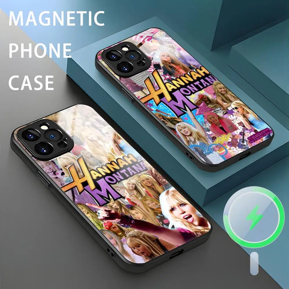 H-Hannah M-Montana Phone Case For iPhone 15 14 13 12 11 X XR XS XSMAX 8 7 Plus Mini Pro Max Glass Magnetic Phone Case