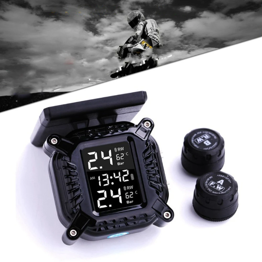 Solar Motorcycle TPMS LCD Motorbike Wireless Tire Pressure Monitoring System Tire Temperature Alarm System with Sensor