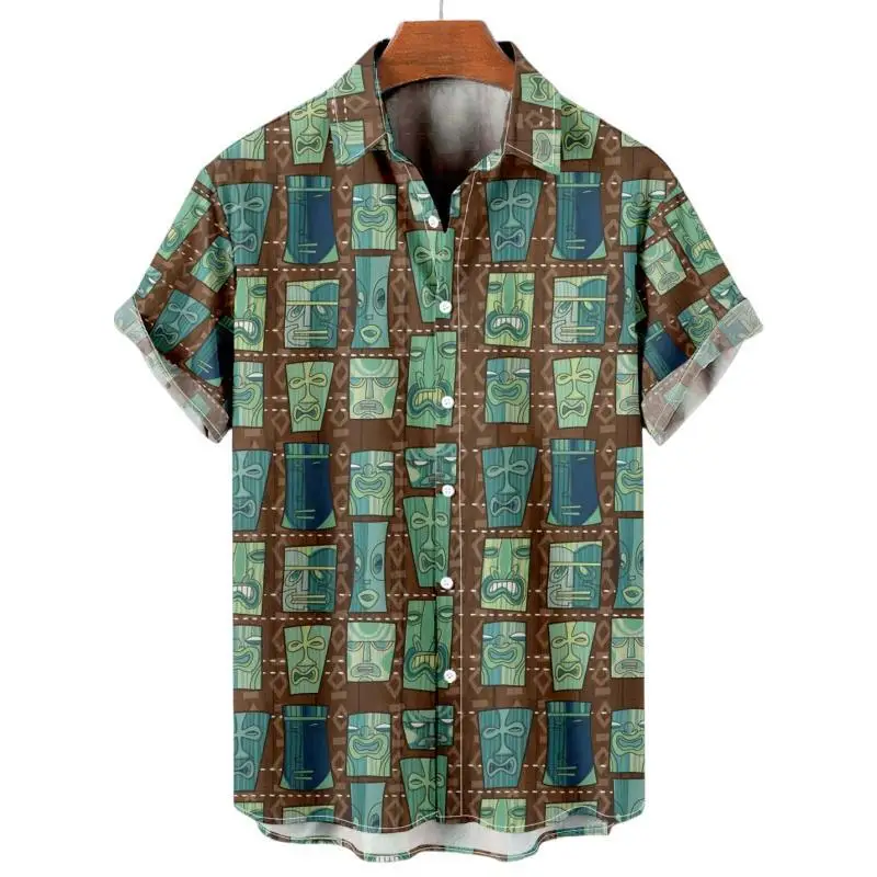 Blus gaya klasik pria, baju musim panas lelaki motif bunga, kisi sosial Hawaii, pakaian jalanan Harajuku modis