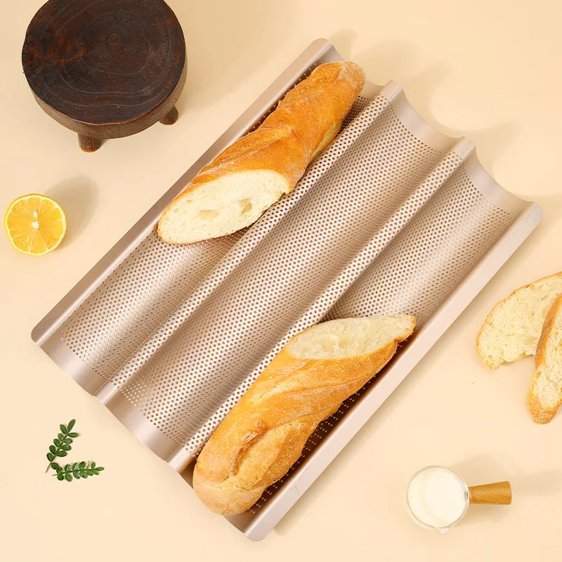 

1PC Nonstick Perforated French Bread Baking Pan Carbon Steel Baguette Pan 2/4 Wave Loaves Loaf Bake Mold Kitchen Cooking Tray