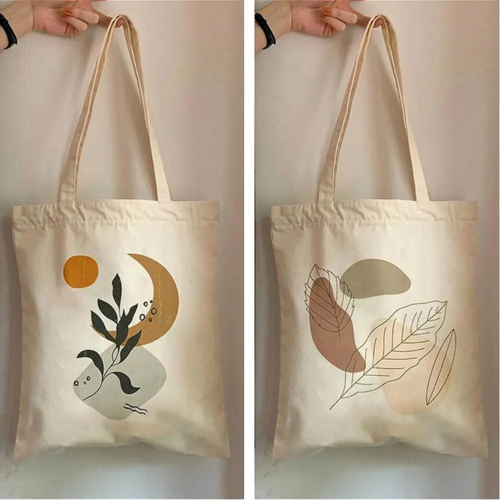 

2PCS Canvas Tote Shopping Bag Lady Shoulder Bag Big Capacity Pockets Boho Floral Shoulder Bag Reusable Tote Bag Student Book Bag