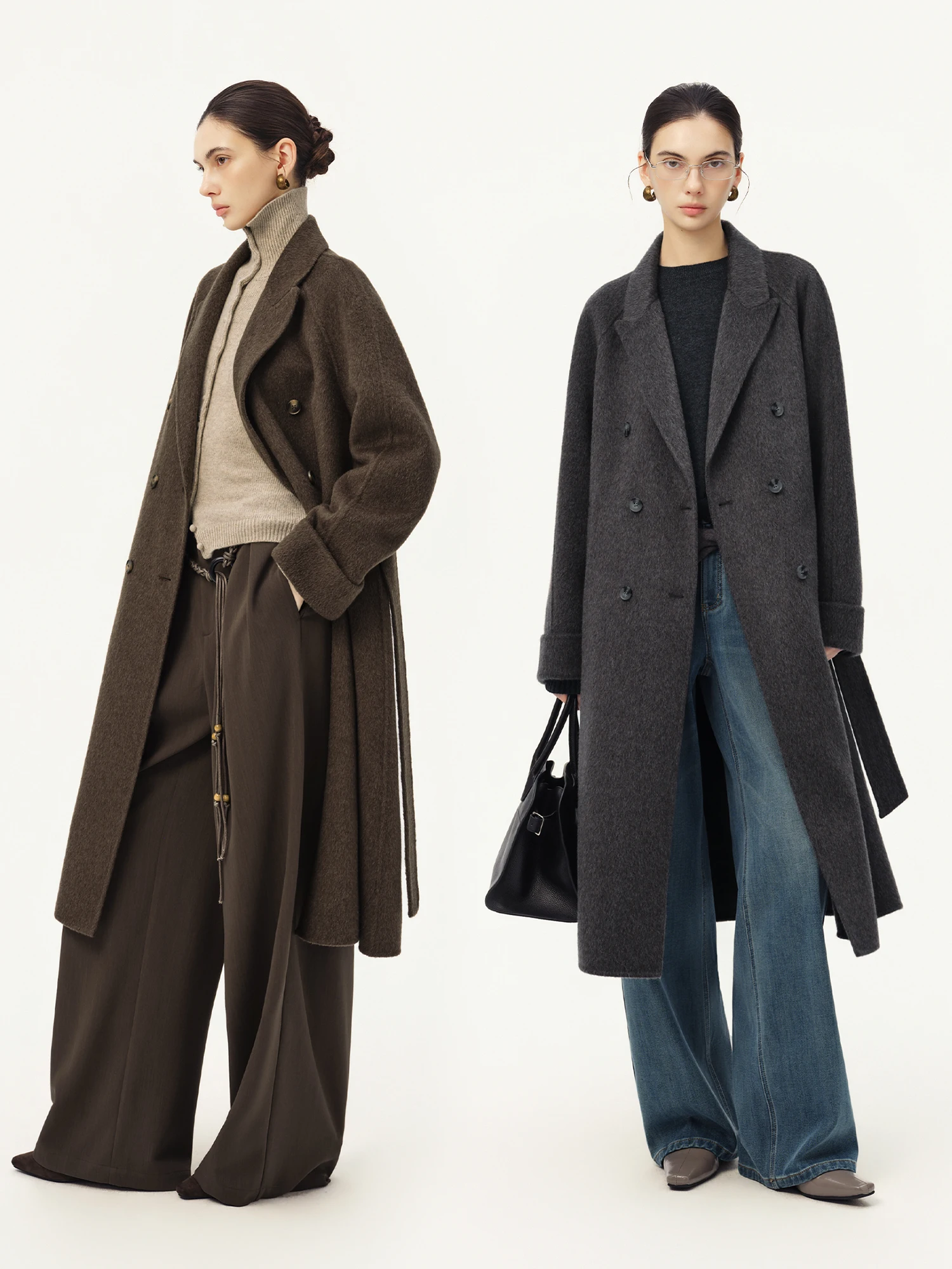 ZIQIAO Quiet Luxury Style Mulberry Silk Camel Wool Blend Double Breasted Coat Women 2026 Winter New Belted Warm Wool Outerwear