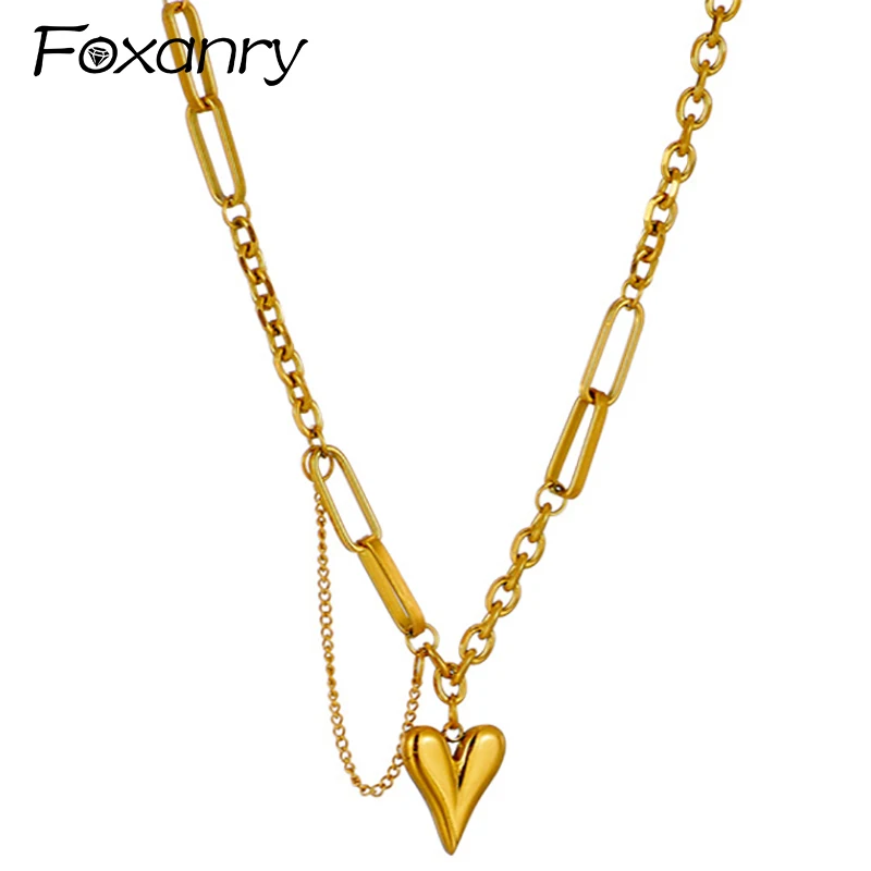 Foxanry 1 Pcs 316L Stainless Steel Love Heart Pendant Necklace For Women Fashion Classic Non-fading Wedding Party Jewelry Gifts