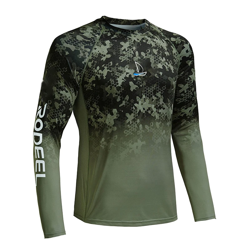 FEIYUE Men's Sun Protection T-shirts Camouflage UPF 50+ Long Sleeve Quick Dry Breathable Hiking Go Fishing Shirts UV-Proof TOPS