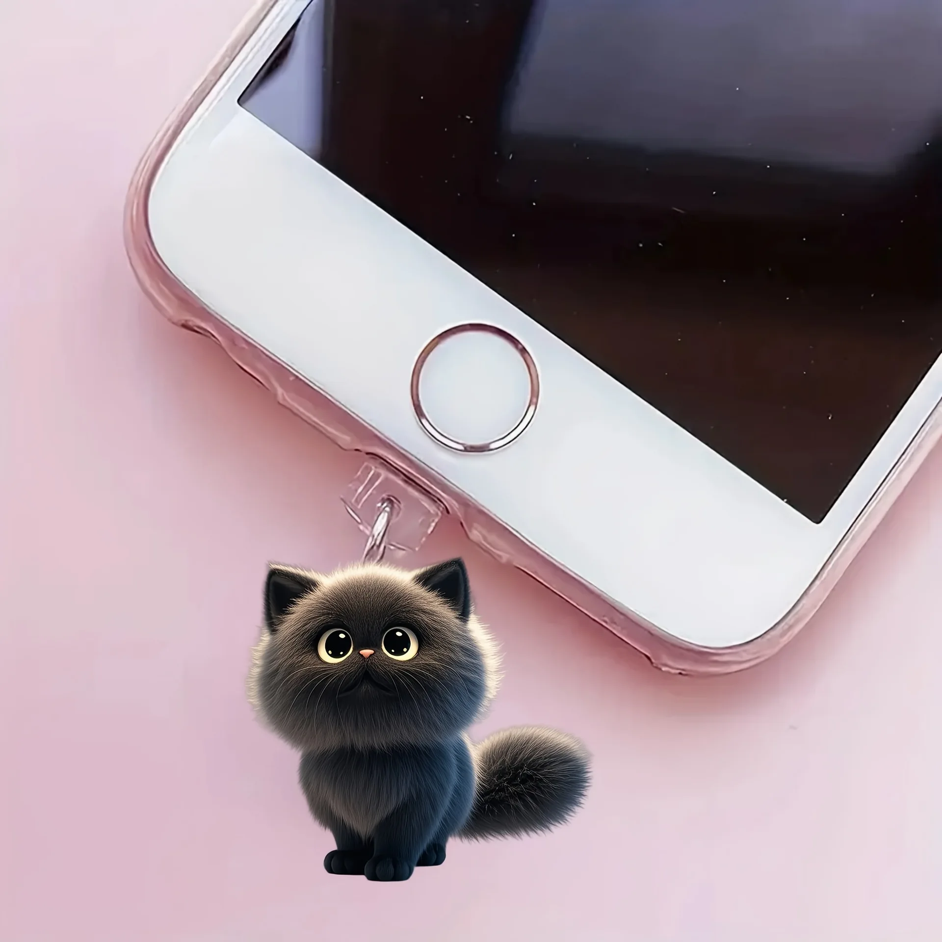 Steker Debu Kucing Hitam Lucu Akrilik Datar 2D untuk Konektor Lightning iPhone dan Liontin Steker Debu Ponsel Konektor Oval Tipe c