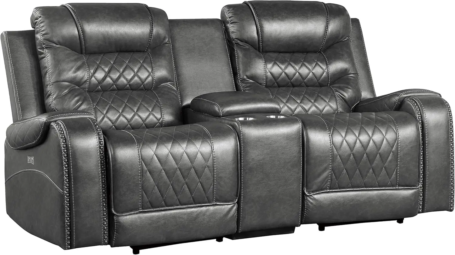 

Home Theater Seating, Microfiber Power Reclining Loveseat with Center Console, Cup Holders, USB Ports, Power Outlets, 2-