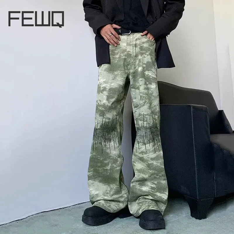 

FEWQ American Style Men's Denim Pants Casual Camouflage Embroidery Bottom Straight Wide Leg Male Loose Jeans Fashion 24E2342