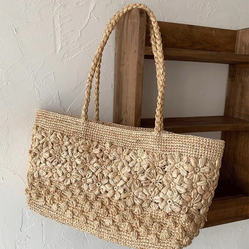 Hollow Woven Shoulder Bag Sunmmer Raffia Straw Bag Bohemian Travel Beach Bags Women Handbags and Purse Knitting Shopper Tote