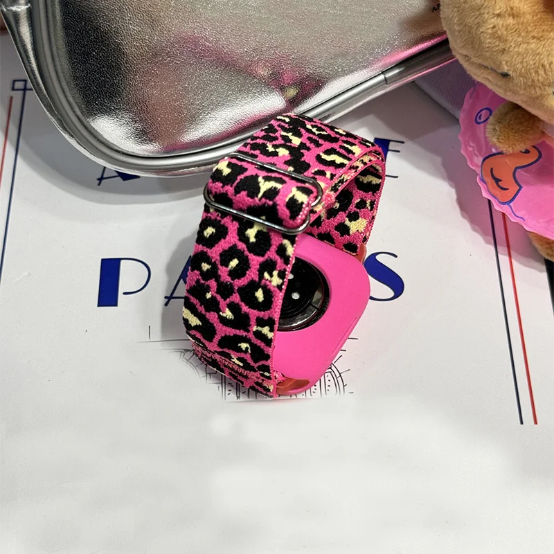 Y2k Cute Leopard Print Strap + Case For Apple Watch Band 49mm 40 44 45mm 41mm 38 42mm Elastic Nylon Band For iWatch Serie SE 7 8