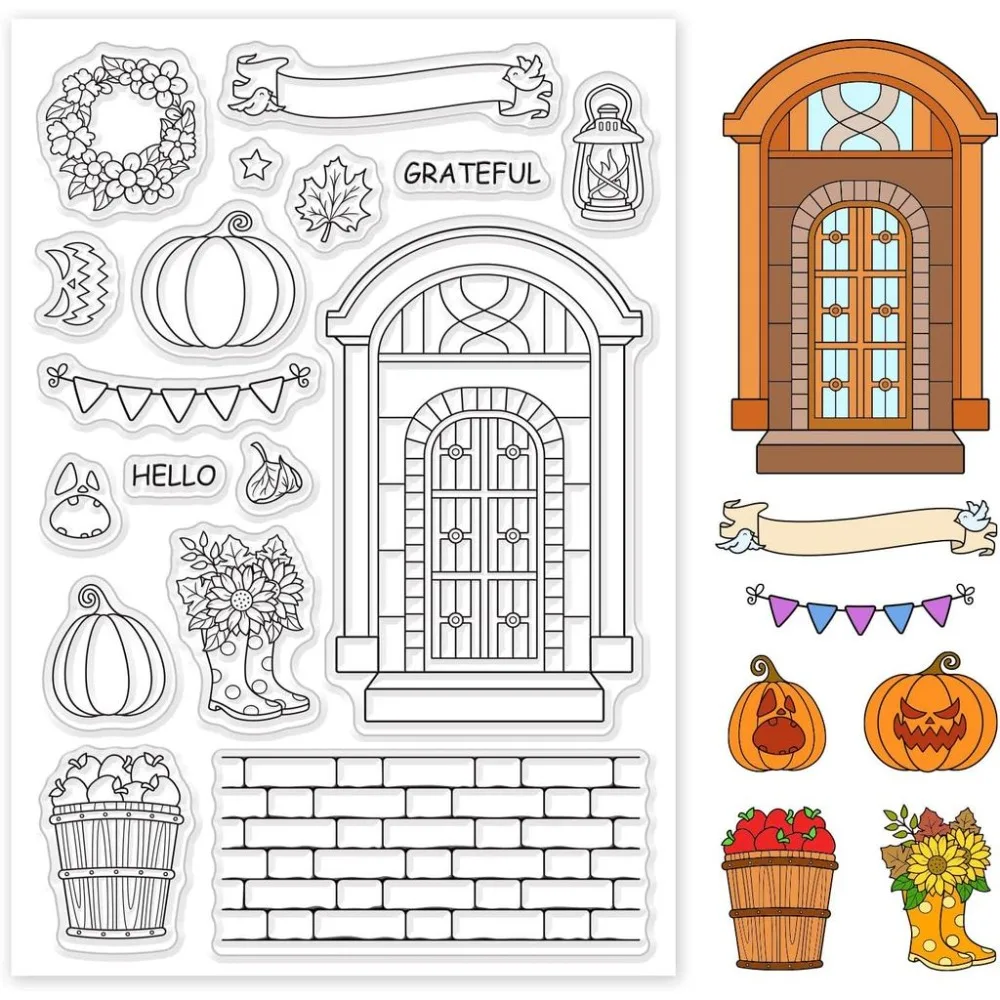 Herbstliche Klarsichtstempel, Kürbisstempel, Laternen- und Blumenstempel aus Gummi für Kartenherstellung, Journaling, transparente Stempel für Scrapbooking.