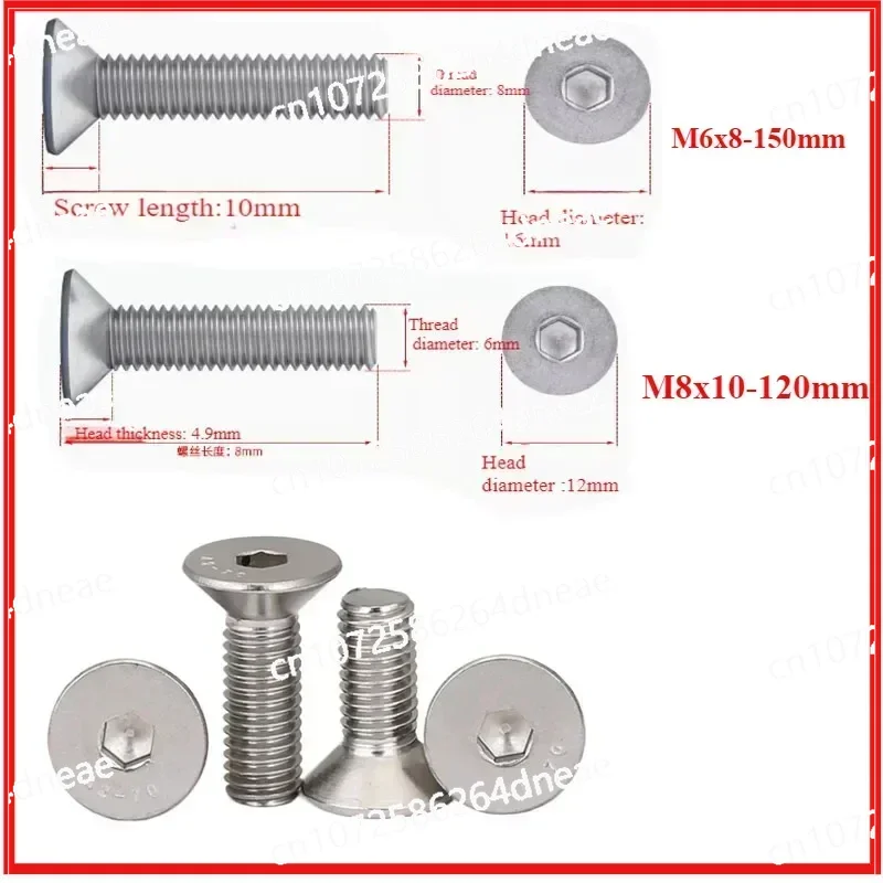 M6x8-150mm M8x10-120mm M6 12mm M8 M6x8 Flat Head Machine Screws Inner Hex 304 Stainless Steel Fasteners Bolts Vis Nutrunner Fhcs