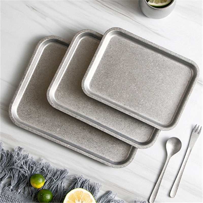 

Square Stainless Steel Plate Retro Food Trays Dessert Steak Breakfast Trays Dinner Plates Kitchenware Hotel Supply