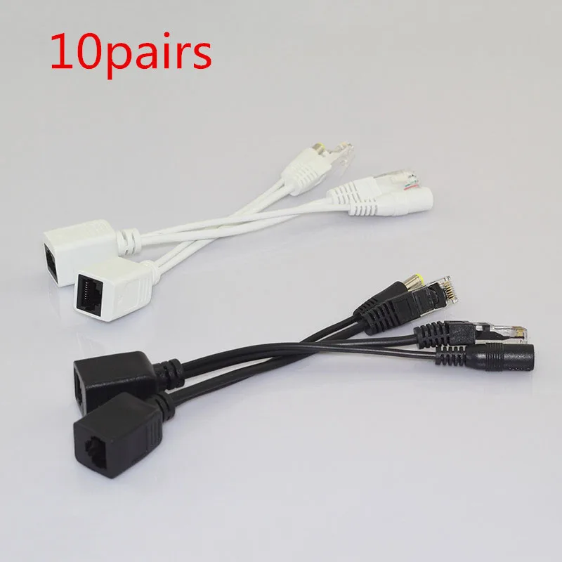 10 par 12V kabel adaptera Poe Rj45 Poe Splitter zestaw wtryskiwaczy kabel zasilający Separator Combiner akcesoria Cctv H10