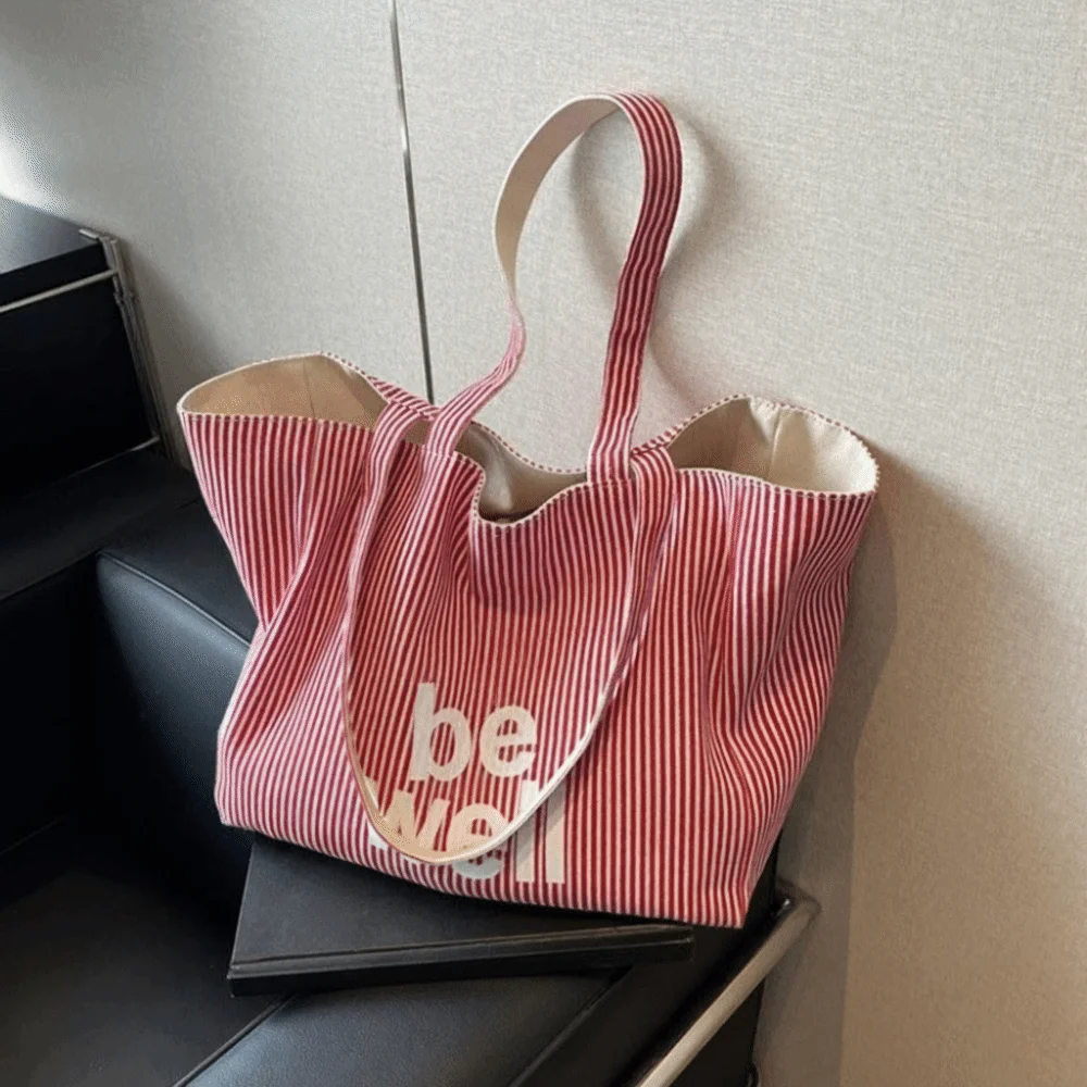 Stripe Stripe Shoulder Bag Two-sided Design Colorful Large Capacity Handbag Korean Style Versatile Style Canvas Handbag Girl